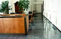 Dallage en pierre bleue dans un hall de bureaux